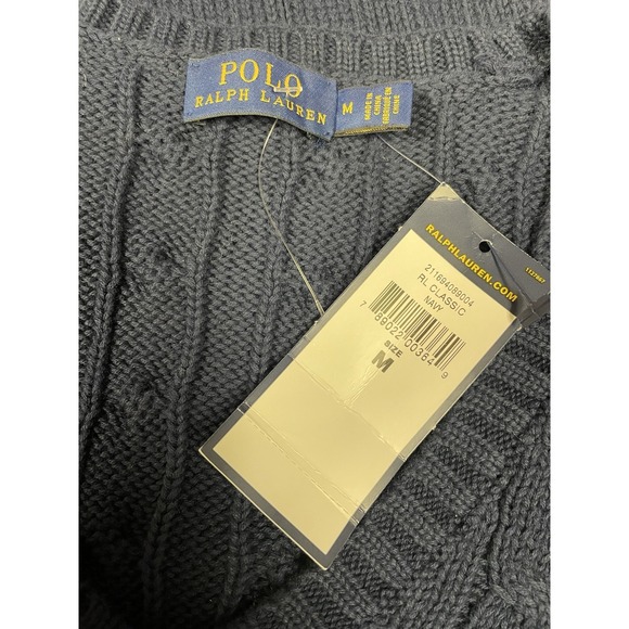 NWT Polo Ralph Lauren Womens Blue Cableknit V Neck Sweater Preppy Classic Work M - Picture 13 of 16